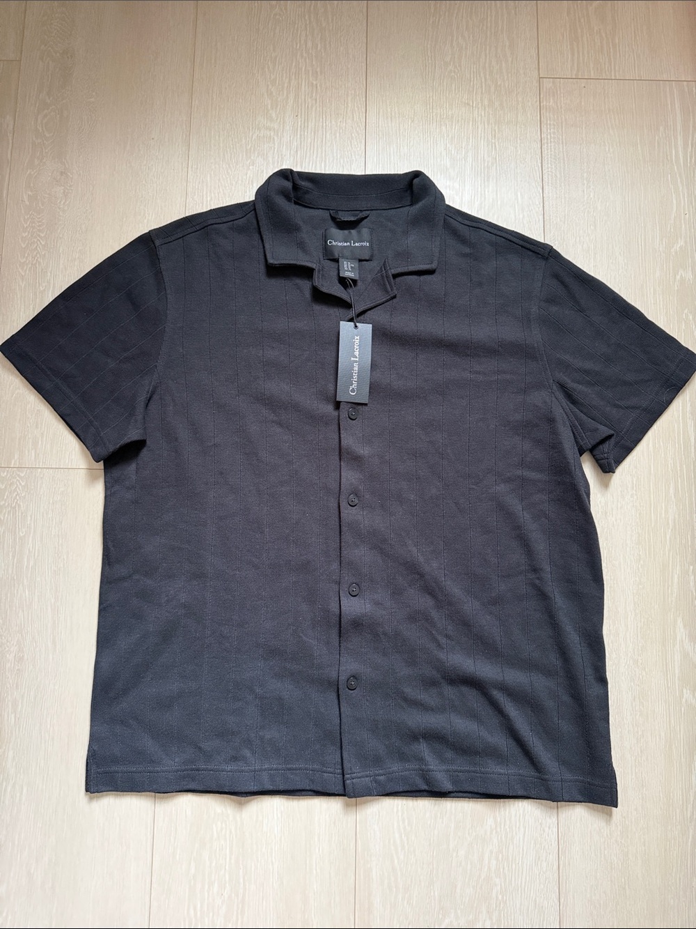 Christian Lacroix Black Short-Sleeve Button-Down Knit Shirt